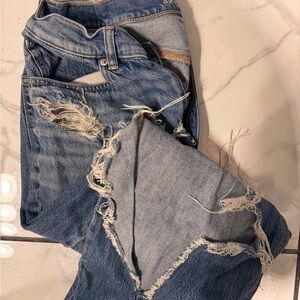 American Eagle Outfitters Ripped Blue Boyfriend Jeans super high rise